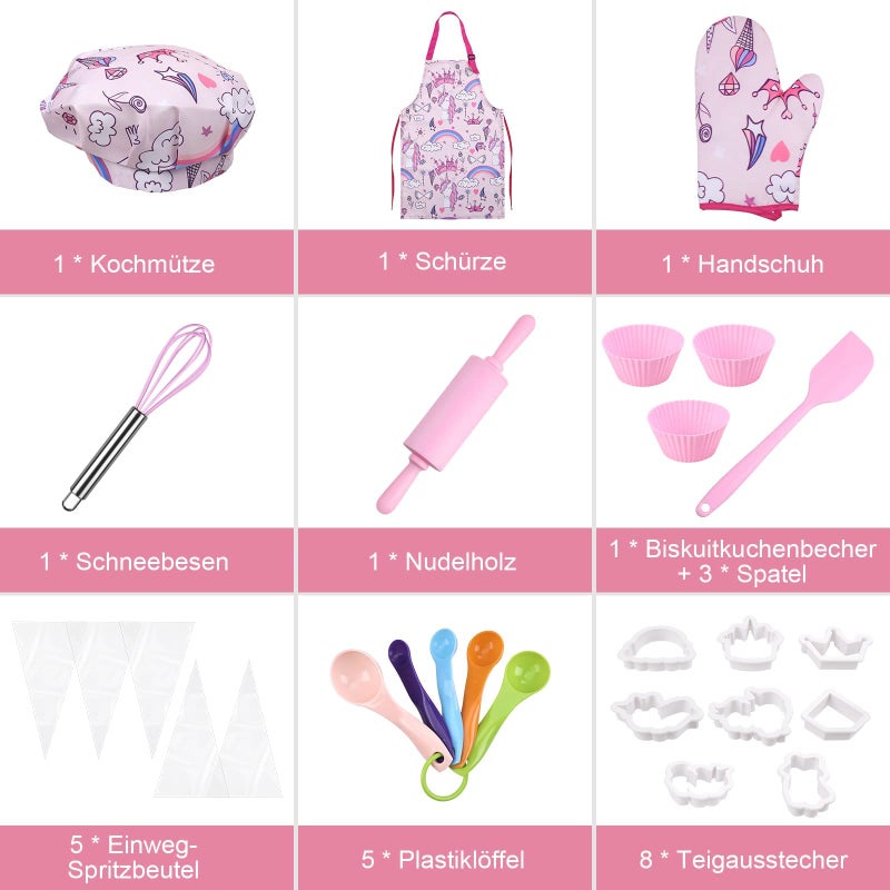 Anpro Complete Kids Cooking and Baking Set - 27 Pcs Includes Aprons for Girls  Chef Hat  Mitt & Utensil to Dress Up Chef Costume Career Role Play for 8-12 Years Girls - Image 5